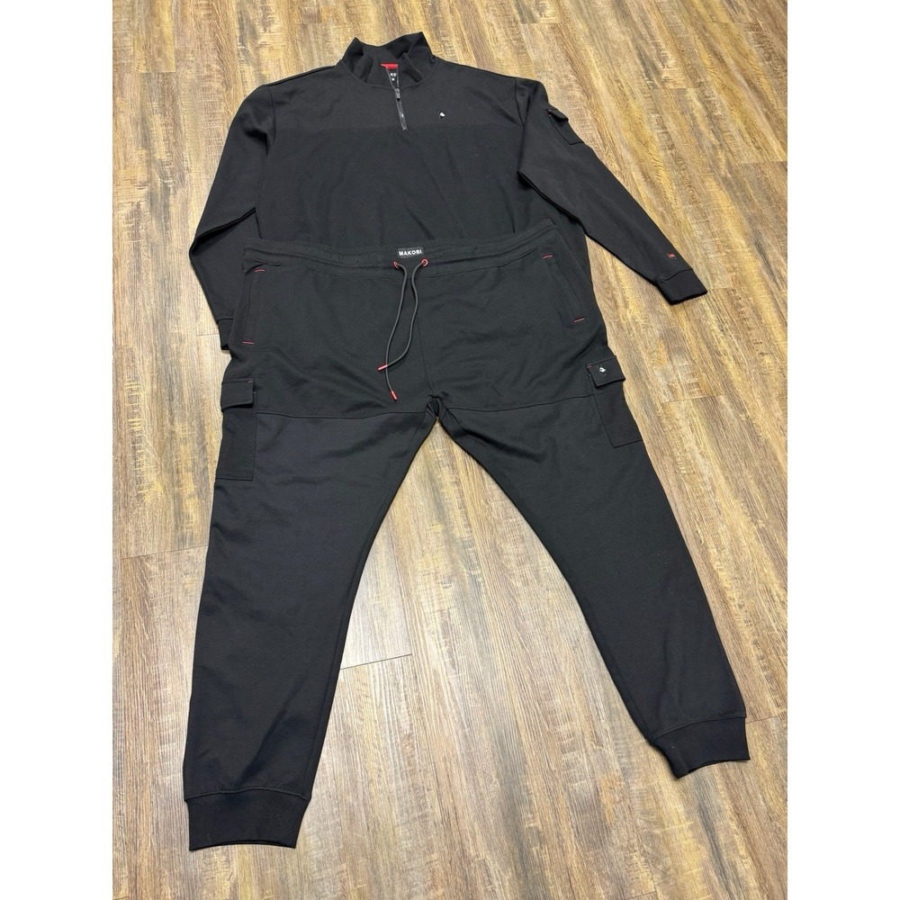 Makobi Solid Black Track Suit Set Jacket Pants Do… - image 2
